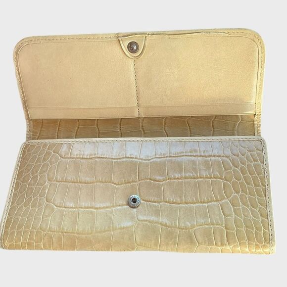 Abas Alligator Exotic Leather Long Wallet American Yellow - Picture 2 of 10